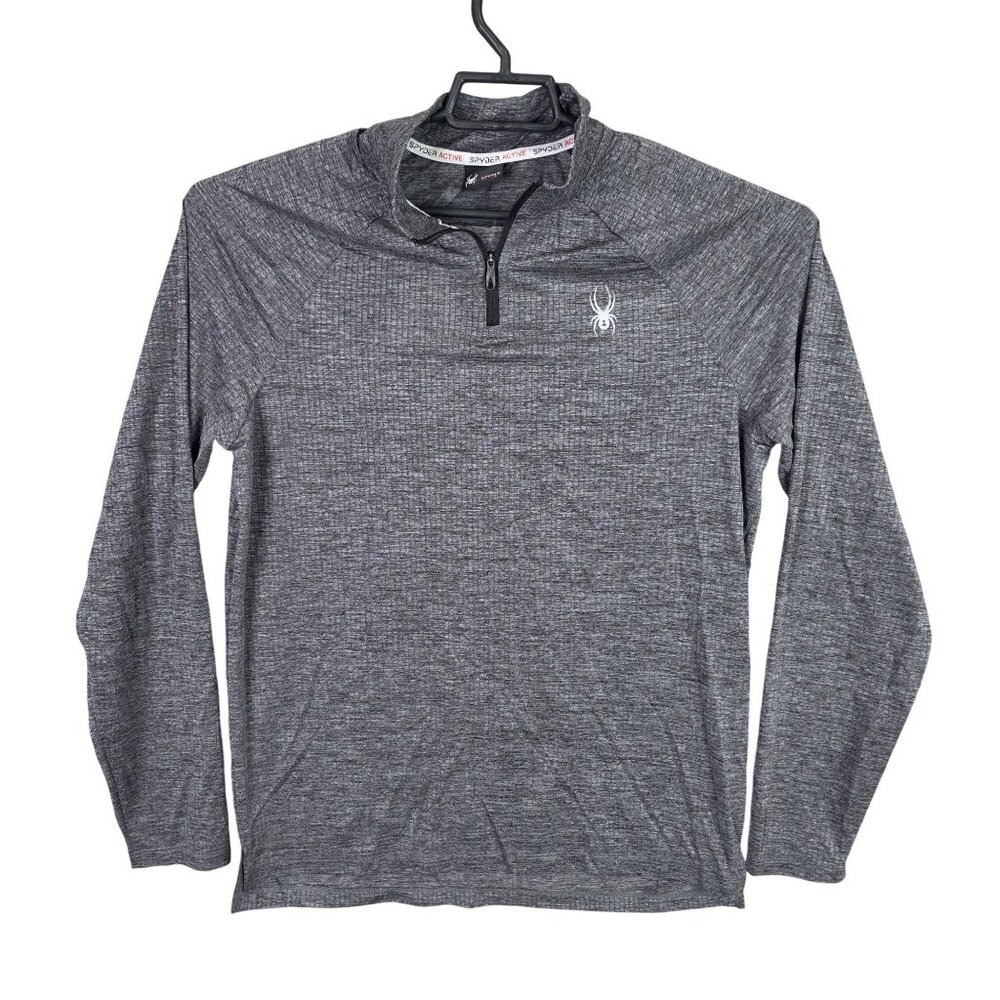 Mens Spyder Heather Gray 1/4 Zip Performance Pullover Shirt Long Sleeve Size M